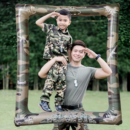 Army Soldier Theme Birthday Party Inflatable Selfie Photo Frame Military Camouflage Blow up Picture Frame Party Supplies for Army Lovers Fans Birthday Field Battle Party