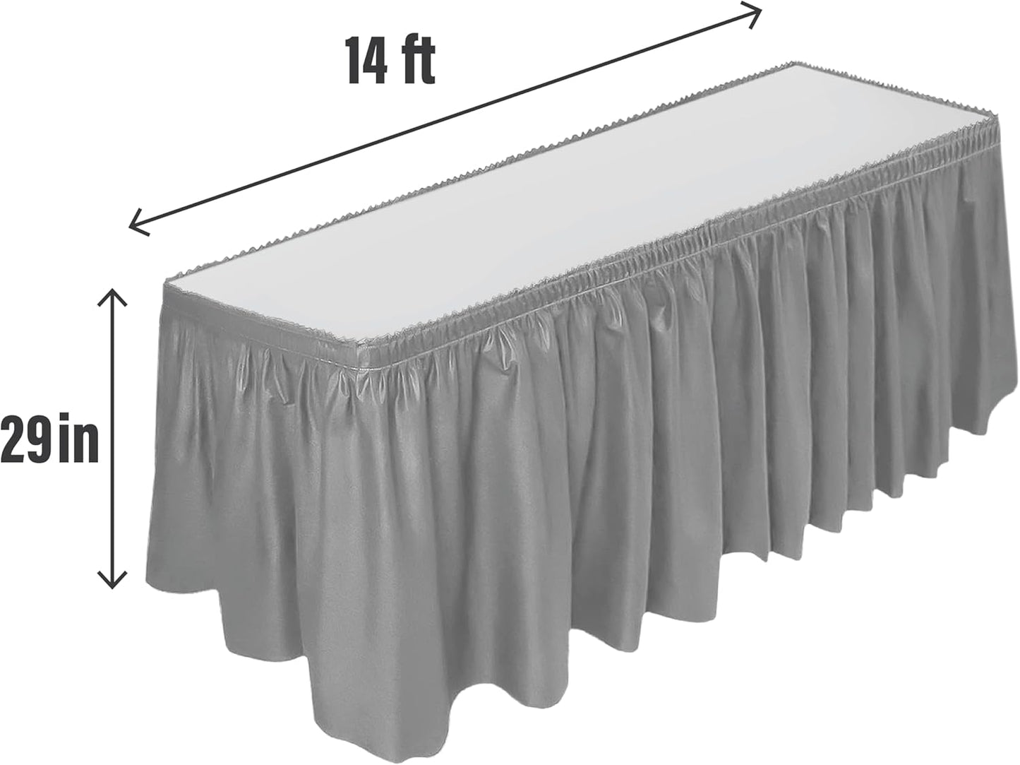 DecorRack 2 Pack Table Skirts, 29 in x 14 ft Each, Multi Pack -BPA Free- Plastic Tableskirt, Disposable, Reusable, Rectangular Tablecloth Skirt, White (2 Pack)