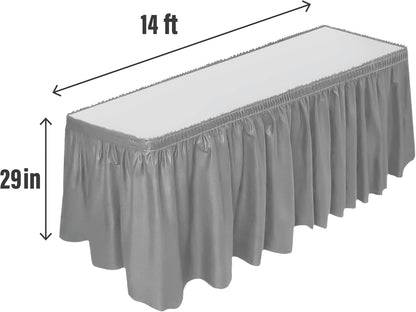 DecorRack 2 Pack Table Skirts, 29 in x 14 ft Each, Multi Pack -BPA Free- Plastic Tableskirt, Disposable, Reusable, Rectangular Tablecloth Skirt, White (2 Pack)