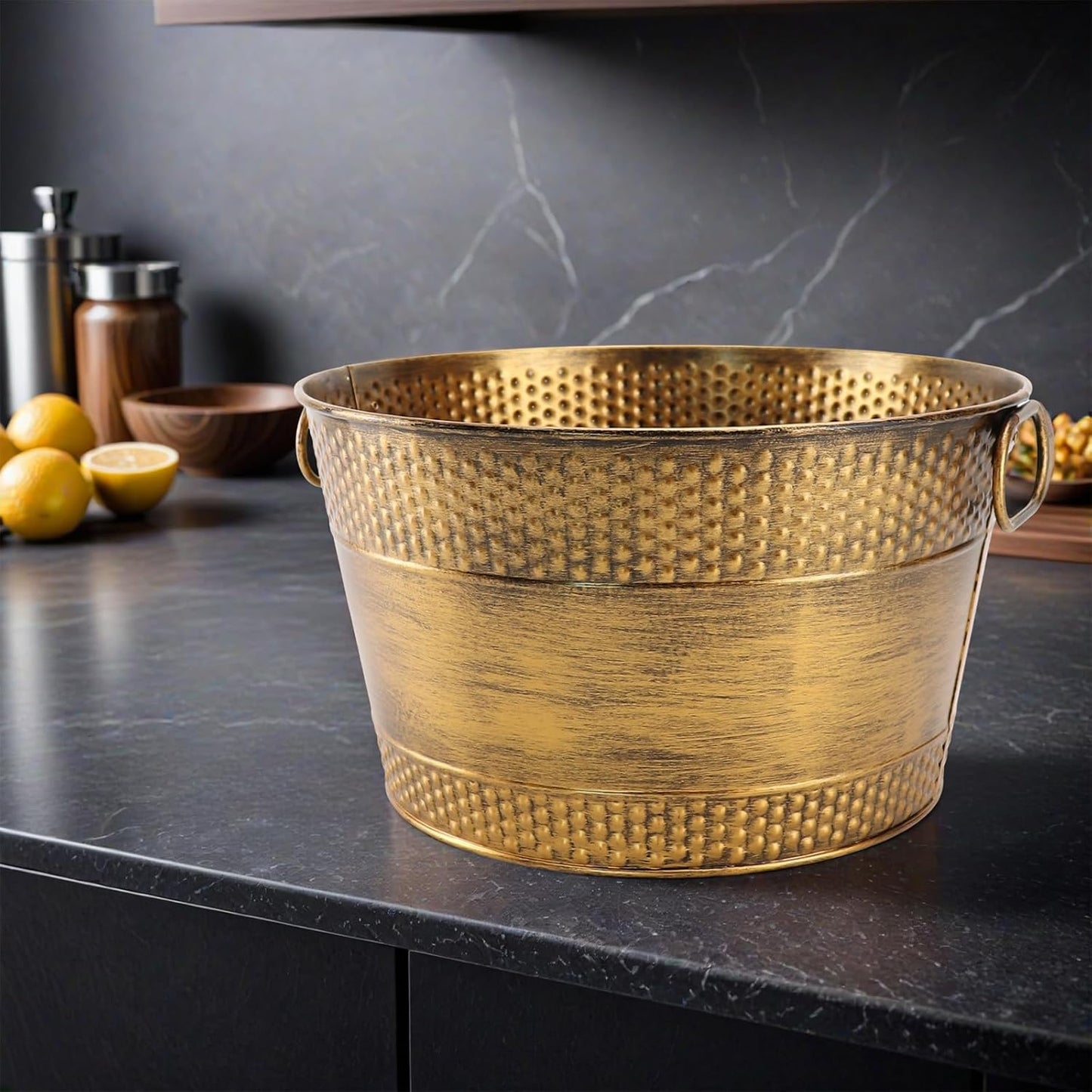 Metal Ice Bucket Galvanized Beverage Tub, Drink Buckets Large Cooler for Wine Beer Champagne Cocktails for Catering, Bars, Parties, Outdoor Events (Black-1PC)