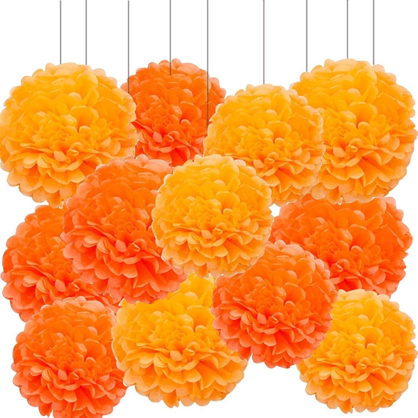 XIKSXITN 12 pc Rose Gold Gradient Tissue Paper Pom poms-Hanging Gold Dot White Paper Pom Poms Paper Flowers Ball for Party Decorative(8&10&12 inch)