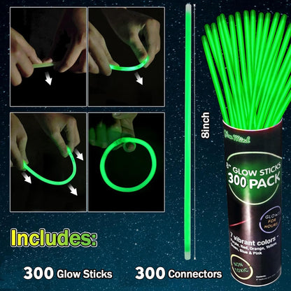 300 PCS Glow Sticks Bulk Glow Bracelet and Necklaces with 150PCS Connectors 8" Glowsticks Light Up Neon Party Favors for July 4th Halloween Wedding Birthday Hawii Carnival(RedBlueWhite)