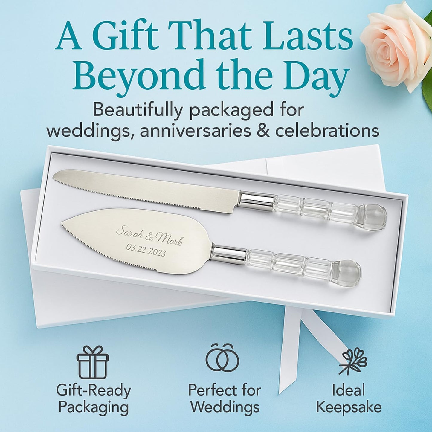 GIFTS INFINITY Personalized Wedding Cake Knife and Server Set with Engraving – Cake Cutting Utensil Set, Keepsake Gift for Wedding, Anniversary, Reception, Birthday & Other Occasions (CH-101WB)
