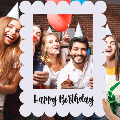 Beeveer 32 x 24 Inch Extra Large Happy Birthday Photo Booth Selfie Frame Props Picture DIY Cutouts Photo Backdrop Cardboard Props for Party Supplies Favors(Vertical,Shiny Gold)