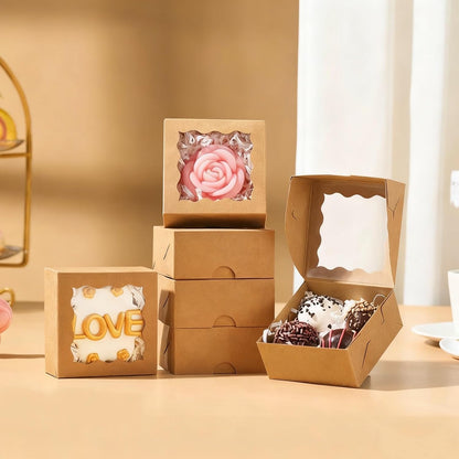 RomanticBaking 3 ¼" x 3 ¼" x 1 ½" 50PCS Chocolate Truffle Boxes for 4，Cookies Boxes Mini Bakery Boxes with Window for Brownie,Soap,Donut