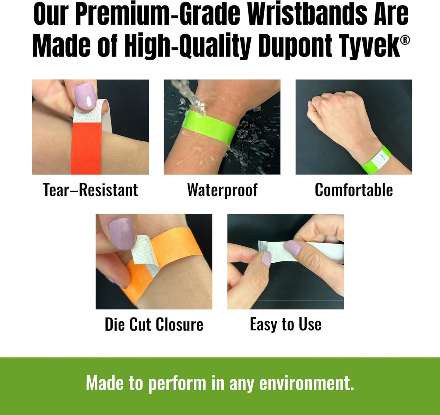 WristCo Custom Printed Wristbands | Super Rush | Fast Delivery – Select a Color Quantity & Personalize w/Clipart Text & Logos - Tyvek Wrist Band ID Bracelets for Events Party Security Admission VIP