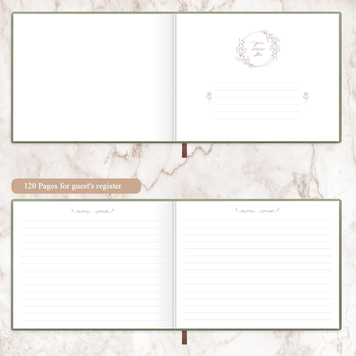 Elegant Wedding Guest Book - Perfect for Wedding Receptions, Baby Showers, Birthdays and Special Events - 7" x 9" Sign in Book - 120 Lined Pages - Leather Hardcover - Pink