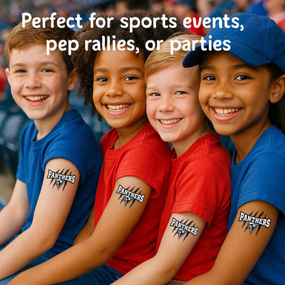 Panthers Mascot Temporary Tattoos for Kids – 25-Pack Pre-Cut, Skin-Safe and FDA Compliant – School Spirit and Sports Team Party Favors