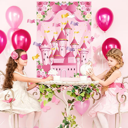 Pin The Crown on The Princess Party Games for Girls Princess Birthday Party with 24 Pcs Crowns, Large Princess Poster for Kids Girls Princess Birthday Party Princess Tea Party Decorations