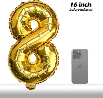 [20 Pcs] 16" Gold Foil Number Balloons (2 sets of 0-9) - Mylar Aluminum Hanging Decorations for Graduation, Birthday, Christmas & New Year's Eve Parties