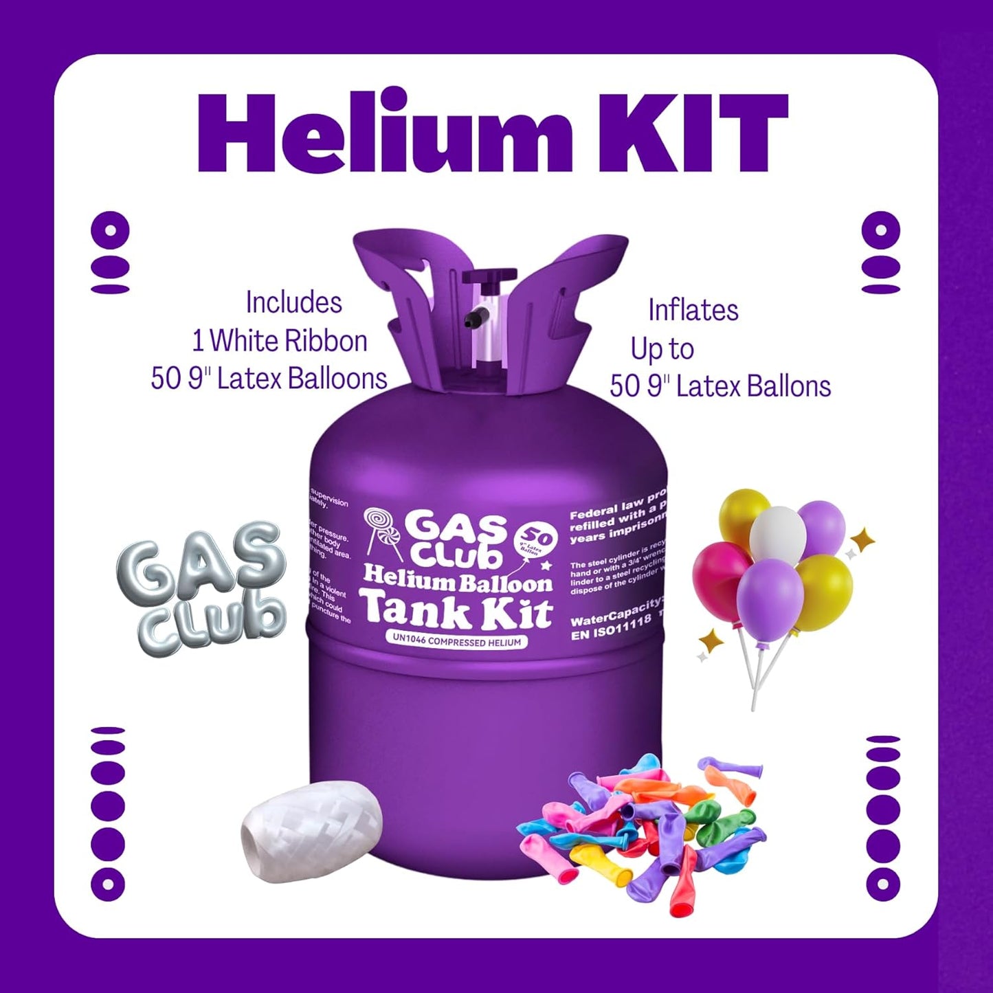 GasClub 13L Helium Tank for Balloons At Home Helium Balloon tank Up To 50 Latex Balloons