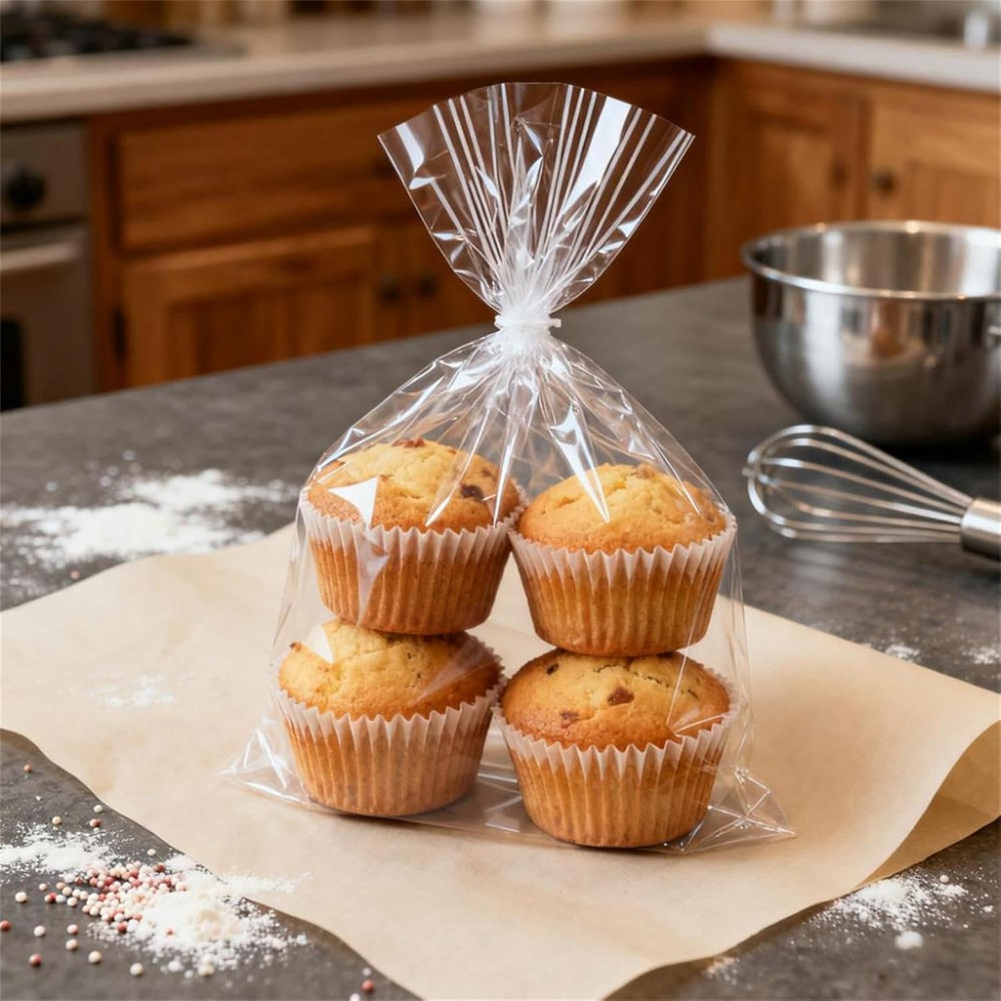 Cello Cellophane Treat Bags,5x7 Inches Clear Cellophane Bags 200 Pcs OPP Plastic Treat Bags with 200 Twist Ties for Gift Wrapping,Packaging Candies,Dessert,Bakery, Cookies, Chocolate,Party Favor