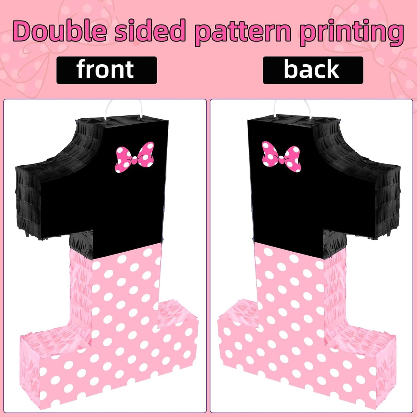15.7 x 11.5 x 3 Inch Pink Bow Number 2 Pinata,Pink Bow Birthday Decorations, Fillable Hanging Piñata with Stick Blindfold Confetti for Girls Boys 2nd Anniversary Party Decorations