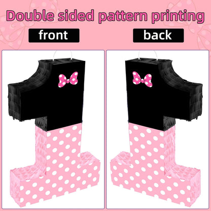 15.7 x 11.5 x 3 Inch Pink Bow Number 2 Pinata,Pink Bow Birthday Decorations, Fillable Hanging Piñata with Stick Blindfold Confetti for Girls Boys 2nd Anniversary Party Decorations