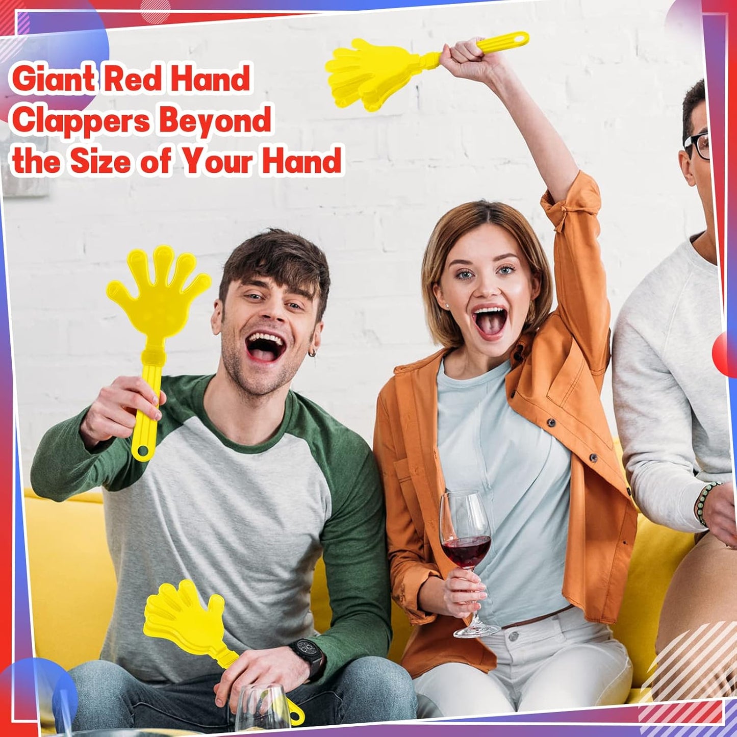 4 Pieces Jumbo Hand Clappers 11 Inch Noise Makers Party Favors Giant Large Hand Clappers Noise Makers for Sporting Events Cheers Ball Dance Basketball Football Noisemakers (Red)