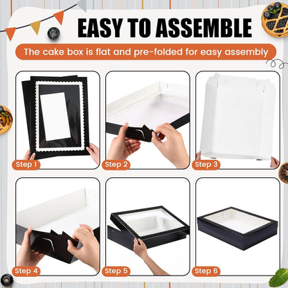 Sinload 10 Pcs 14x10x4 Inch 1/4 Sheet Cake Boxes 5pcs Large Rectangle Bakery Boxes with 5pcs Cake Boards for Pastry Baking, Cupcakes, Donuts, Cookies, Pie Treat Packaging
