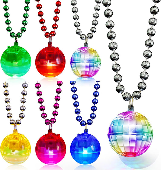 Henoyso 6 Pcs LED Disco Ball Necklaces Light up Necklaces 70s Party Decorations Accessories Women Disco Ball Costume Party Favors for Women Dance Supply