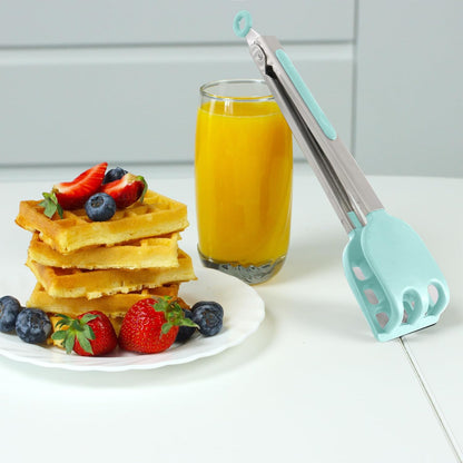 Mini Waffle Tongs by StarBlue Green – 8 Inches Silicone and Nylon Serving Tongs with Non-Slip Smooth Handles, Non-Scratch and Dishwasher Safe, Multipurpose Spatula for Belgian Waffle Serving