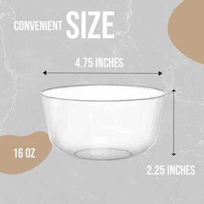 White Gold Rim Disposable Plastic Bowls - 16 Oz, 30 Count - Large, Heavy Duty - Perfect for Weddings & Parties