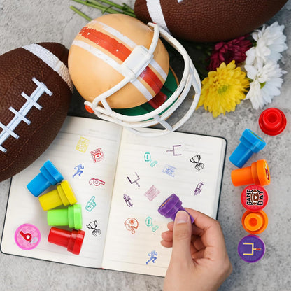 24 PCS Camp Party Favors Camping Adventure Mini Stamps Colorful Self Inking Stamps Camping Themed Party Favors for Boys Girls Student School Classroom Rewards Carnival Prizes Supplies