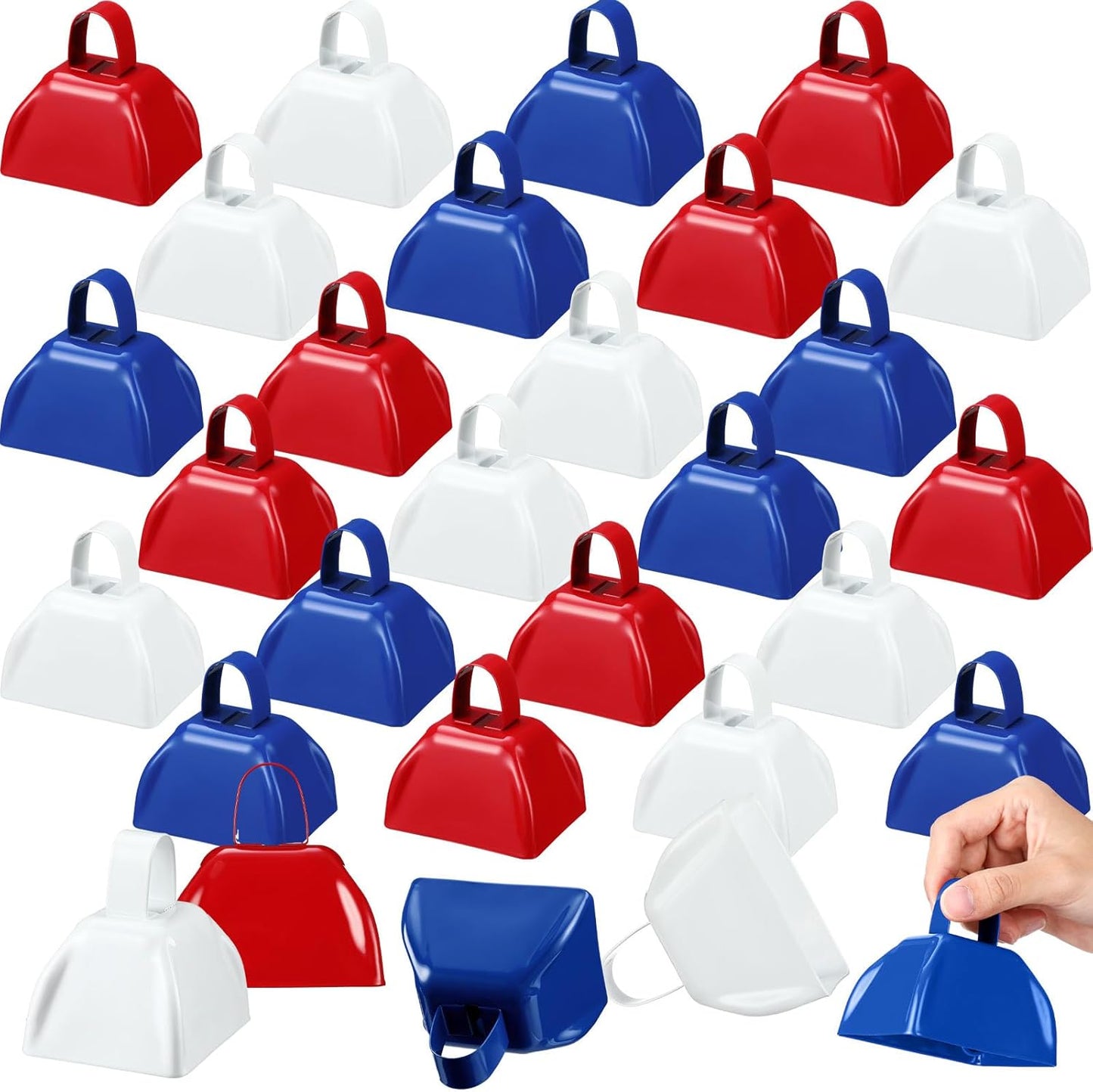 Zhengmy 24 Pcs Metal Cowbells Noisemakers with Handles, Cow Bells Noise Makers for Sporting Events 3 Inch Bulk Cheering for Football Baseball Games Team Wedding Celebrations(Blue)