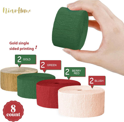 NICROHOME EUR Wedding Party Decorations, 8 Rolls Moss Sage Green Pink Crepe Paper Streamers for Boho Baby Shower, Wedding, Engagement Party, Spring Party, Birthday Party Supplies, 82 ft Long