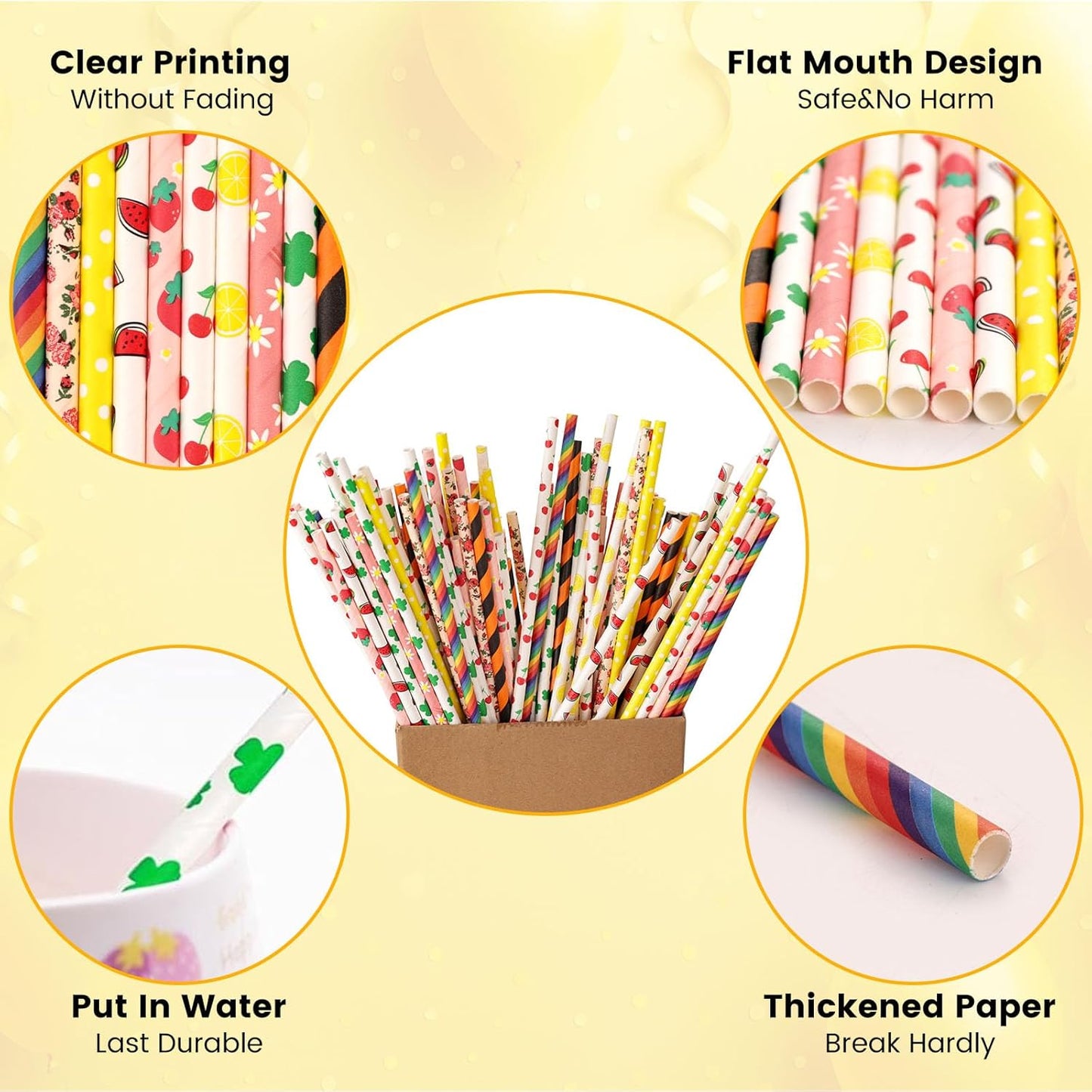 HAKACC 180PCS Paper Straws for Drinking, 9 Different Patterns Party Straws Disposable Drinking Straws for Birthday Wedding Holiday DIY Decorations