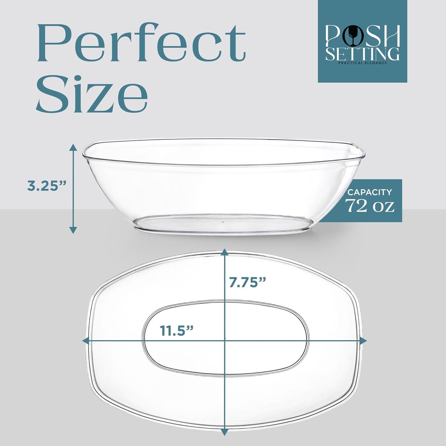 Posh Setting Black Plastic Serving Bowls Disposable - Oval Bowls - Oval Candy Bowl - Plastic Snacks & Chip Bowls for Parties - Black Party Serving Dishes 4 pack