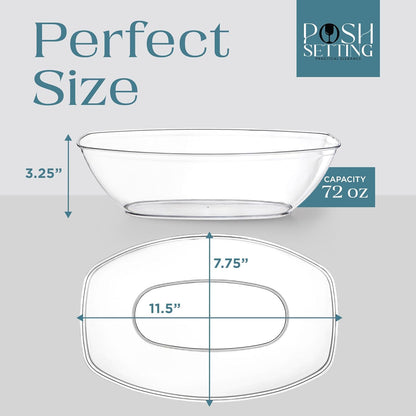Posh Setting Black Plastic Serving Bowls Disposable - Oval Bowls - Oval Candy Bowl - Plastic Snacks & Chip Bowls for Parties - Black Party Serving Dishes 4 pack