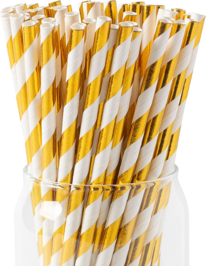 PakTalk 100 Pack Red Straws, Disposable Red and White Biodegradable Paper Striped Straws for Cocktail, Milkshake, Coffee, Lemonade (0.24" x 7.75")