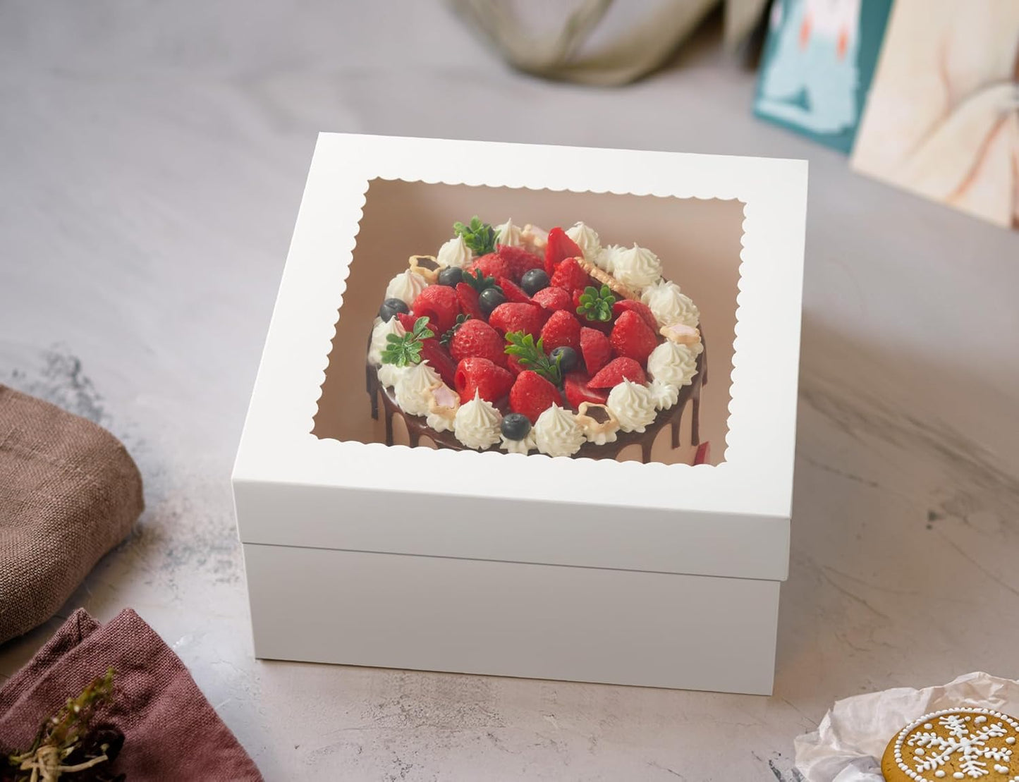 Kootek 15pcs Cake Boxes, 10x10x8 Inches Tall Cake Box with Window, White Bakery Boxes, Large Baking Boxes, Square Cardboard Cake Box for Multi-Layer Cakes, Cake Decorating Supplies for Gift Giving