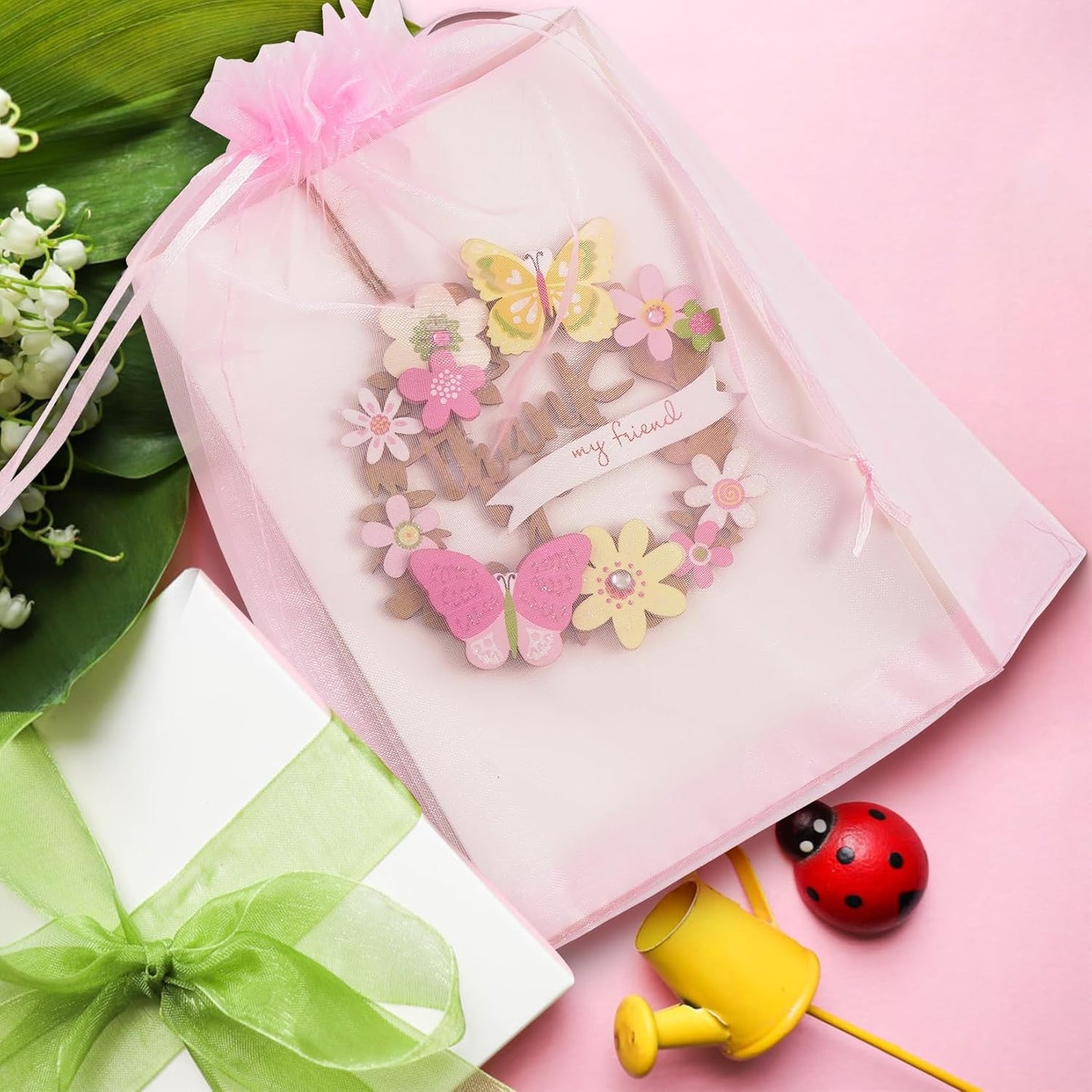 ANZNKU 50PCS Organza Bags 6x9 Large White Gift Bags for Candy Goodie Sachet Jewelry, Mesh Bag Drawstring Sheer Packaging Pouches for Wedding Favors Mother's Day Birthday Party Baby & Bridal Shower