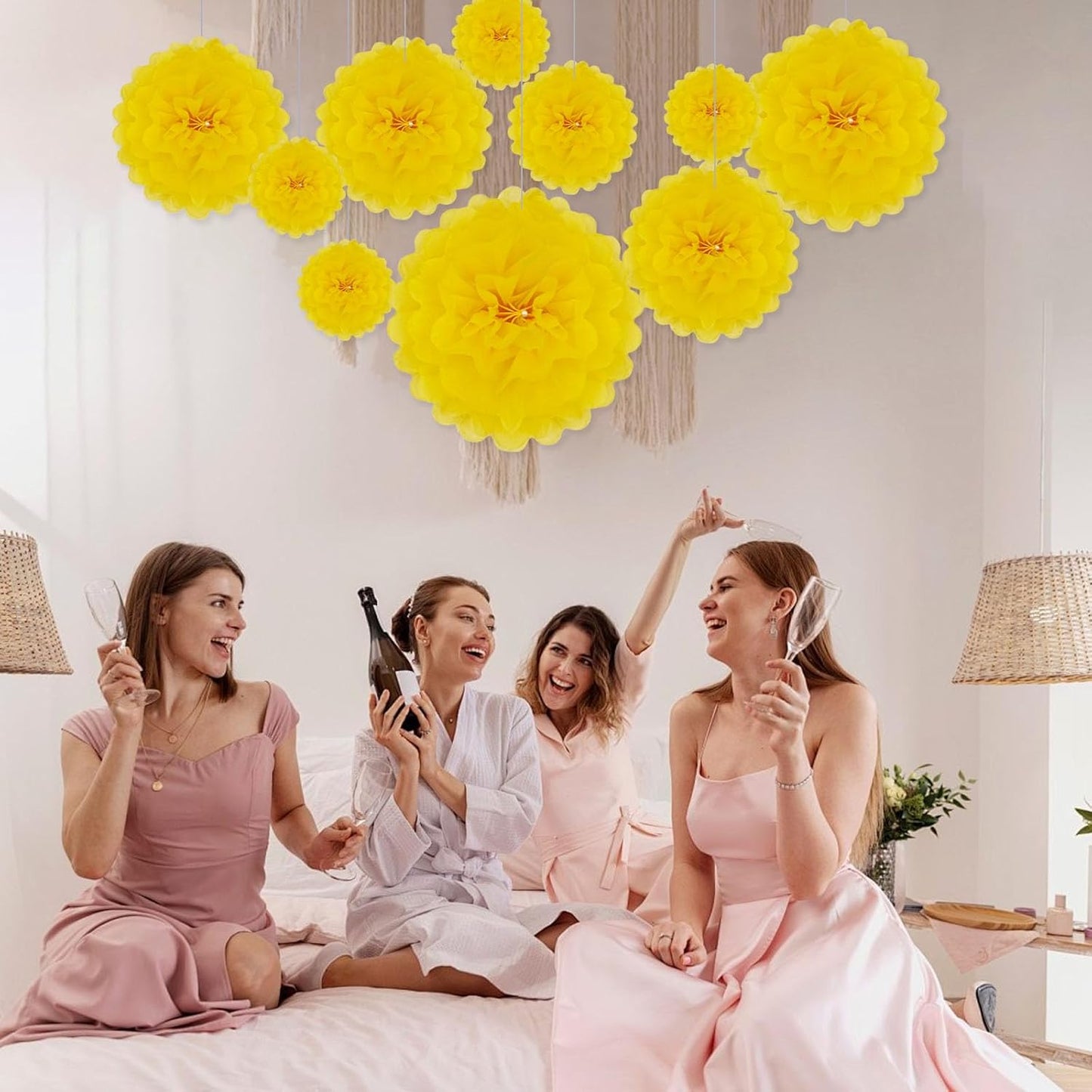 Tissue Paper Pom Poms, Pink Tissue Paper Flowers, Hanging Flower Balls for Weddings Fiesta Parties Birthday Baby Showers Classroom Bridal Shower Decoration (18Piece Set-6/10/12/14Inch)
