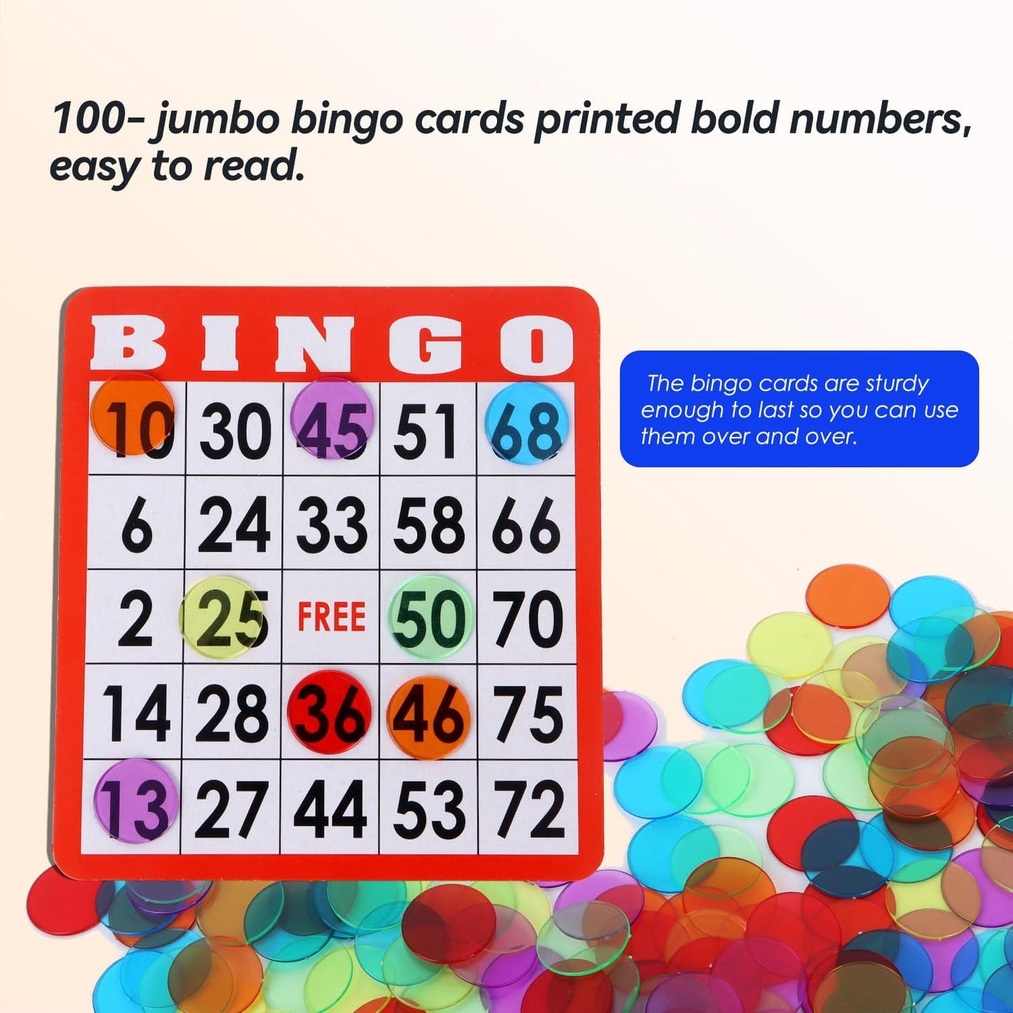 GSE Games & Sports Expert Complete Bingo Game Set with 50 Bingo Cards, 500 Chips, Calling Cards Deck, Party Fun Game for Adults, Seniors, Family Gatherings, Classroom Activities, Large Groups