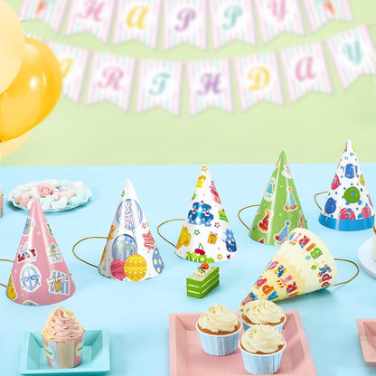 WERNNSAI Birthday Party Hats - 12 Pcs Birthday Party Supplies Cone Hat Headbands Colorful Paper Party Hats for Kids