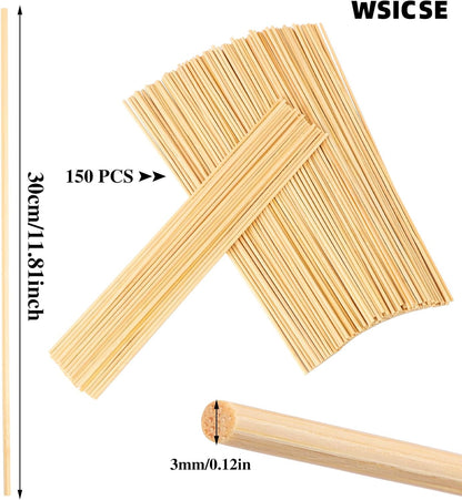 150 Pcs Wooden Dowel Rods - 1/8 x 12 Inch Wooden Sticks for Crafts Unfinished Cake Dowels Sticks for Flower Bouquet and DIYers