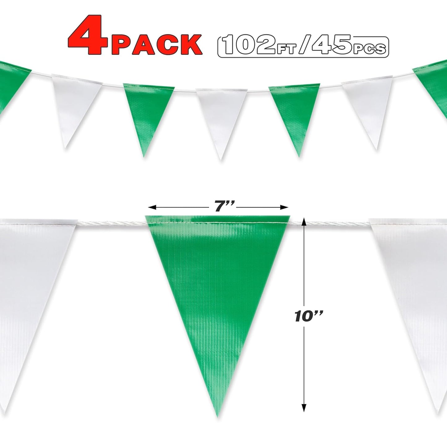 Black & White Pennant Banner Flags | Heavy-Duty Outdoor | OSHA 500lb Rated | Strand Fade Resistant 【102FT】