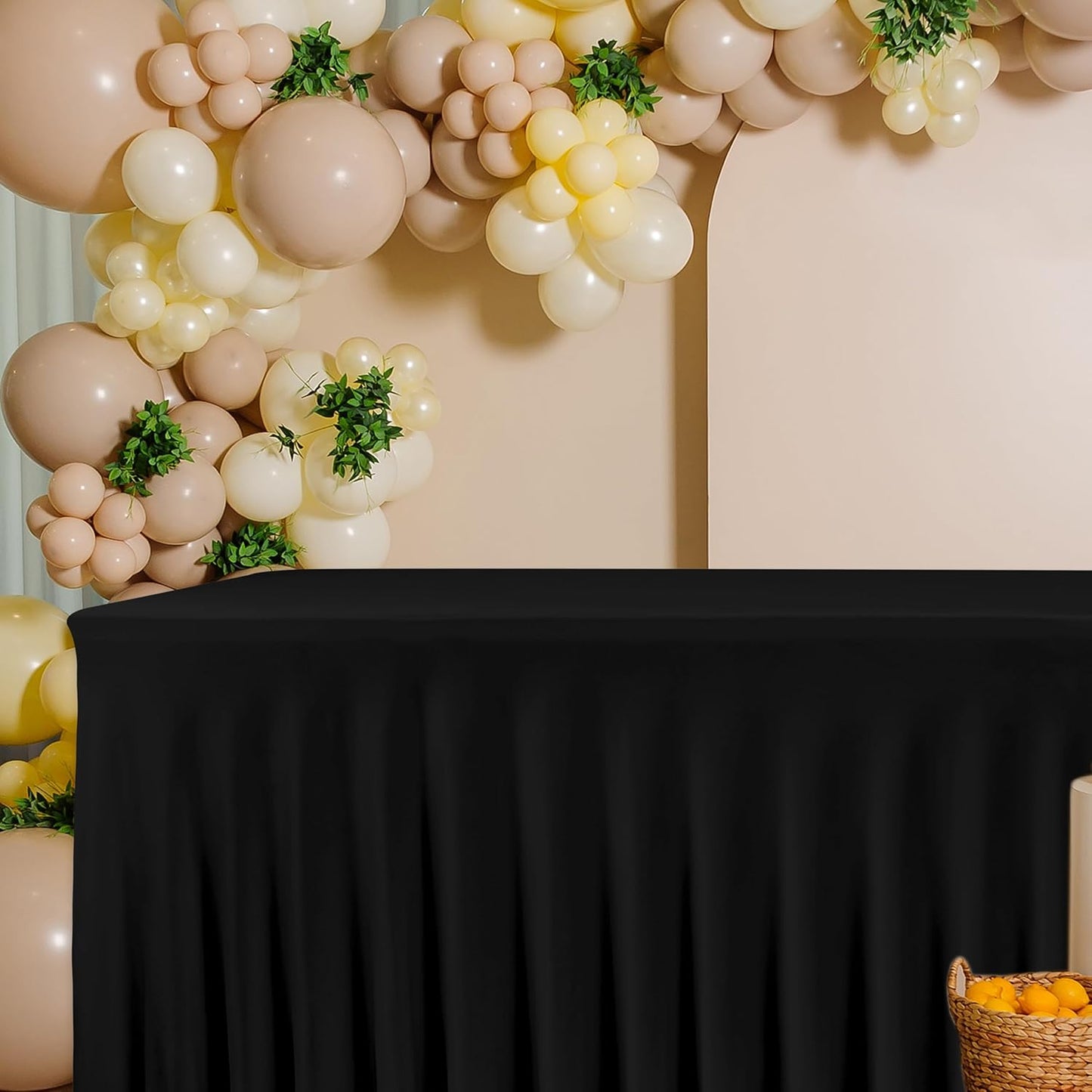 HolidayIdeas 2 Pack Spandex Table Skirt for 6 Ft Rectangle Tables, Black Fitted Stretch Tablecloth 30 x 72 Inch, Wrinkle Resistant Ruffle Design for Wedding Banquets, Trade Shows, Parties