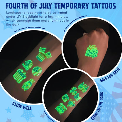 4th of July Temporary Tattoos - 105 PCS USA stickers Fourth of July Party Favors Supplies Decorations Patriotic Accessories Memorial Labor Independence Day Red White Blue American Flag