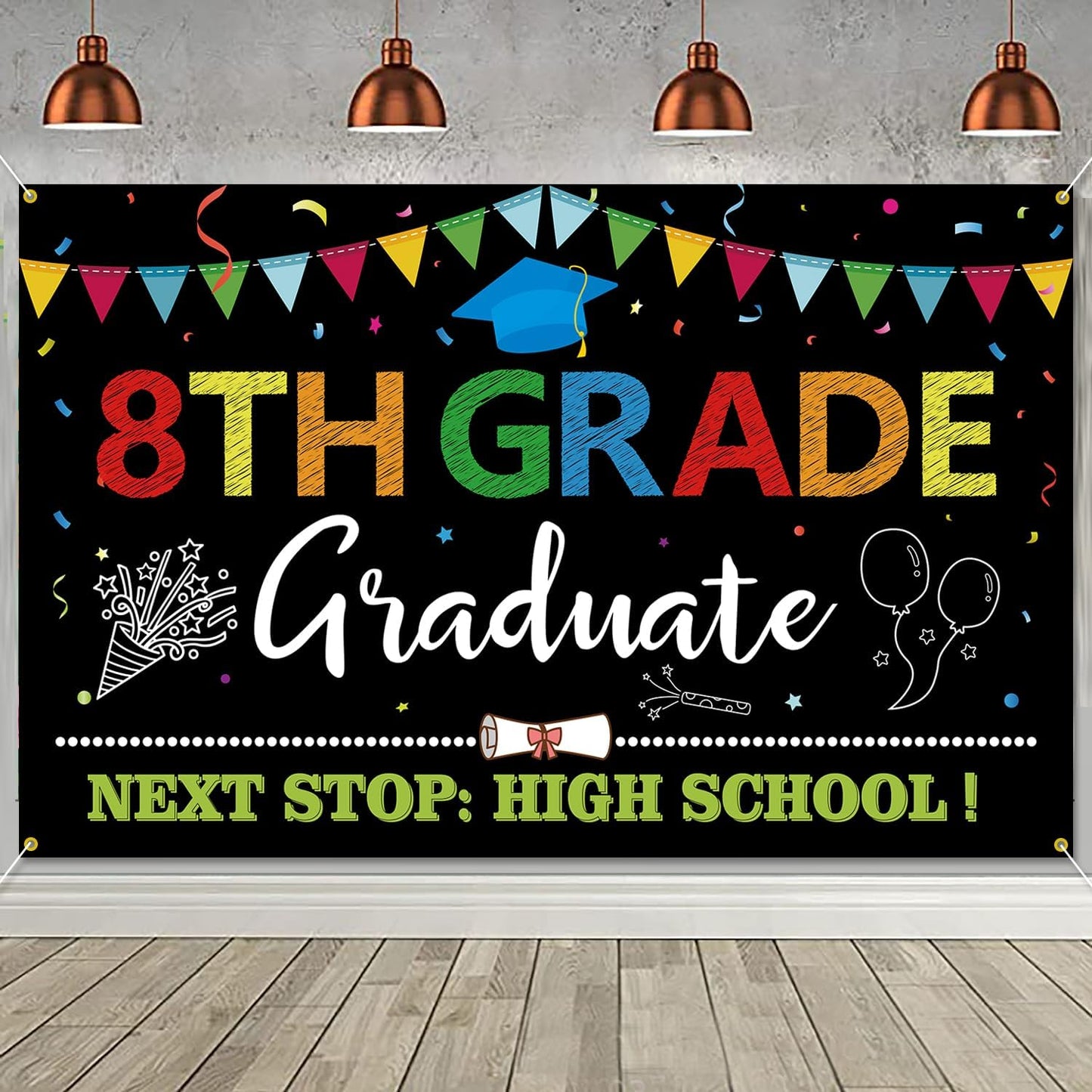 PTFNY 8th Grade Graduation Backdrop Banner 8th Grade Graduate Banner 8th Grade Graduation Decorations Boys Girls Eighth Grade Party Background Decoration Photo Booth Props
