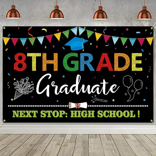 PTFNY 8th Grade Graduation Backdrop Banner 8th Grade Graduate Banner 8th Grade Graduation Decorations Boys Girls Eighth Grade Party Background Decoration Photo Booth Props