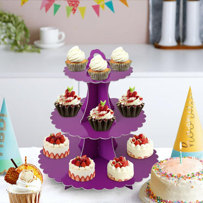 Soleebee 3-Tier Cupcake Stand, Cardboard Cupcake Tower, Dessert Cup Cake Stand Tower for Birthday Wedding Party Decoration, Cupcake Tier Stand 1 Set (Black)