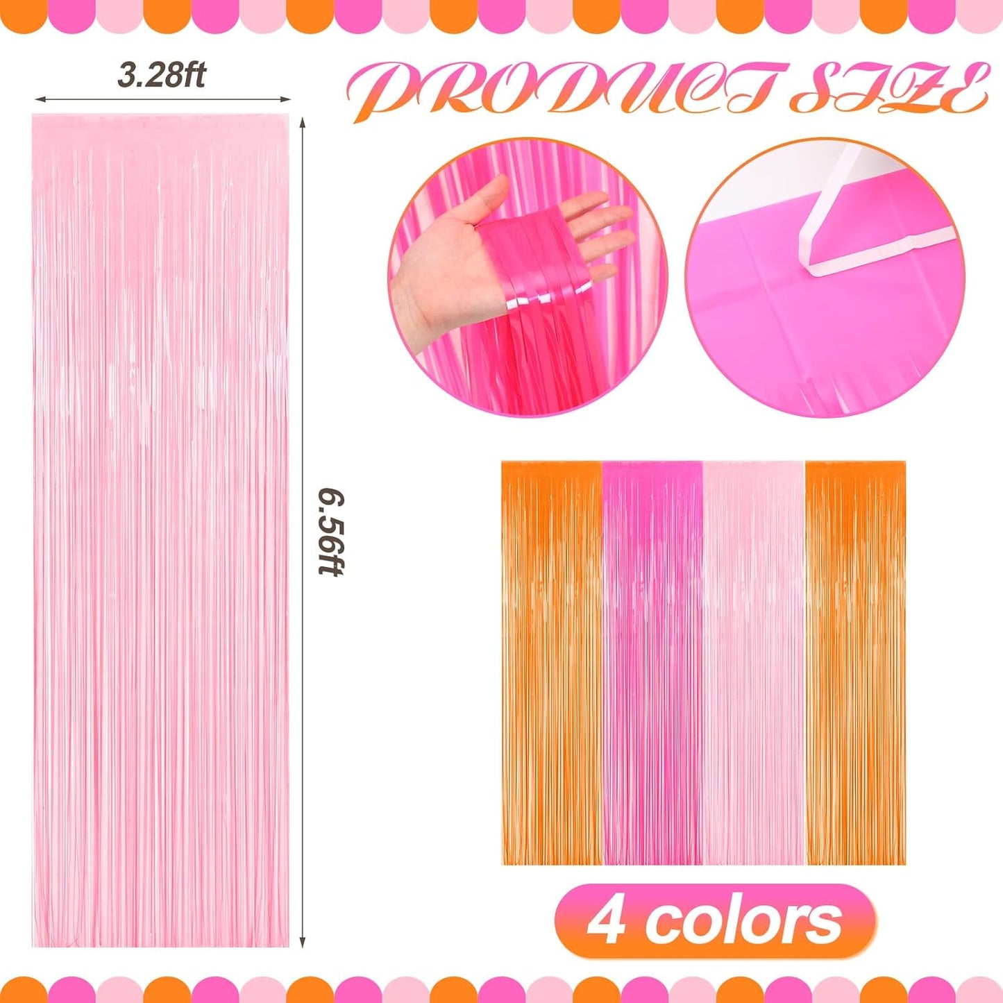 Frienda 4Pcs Sunset Party Decorations 6.6Ft Fringe Curtains Party Decorations Pink and Orange Backdrop Curtains for Sunset Autumn Thanksgiving Bridal Wedding Graduation Backdrop Decor