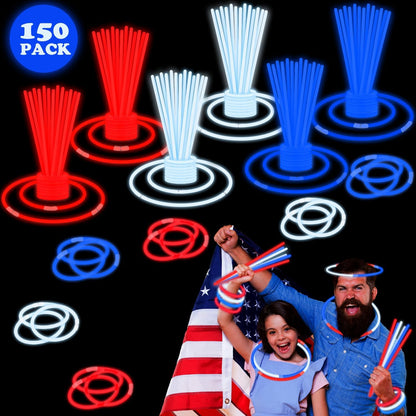 Bulk Patriotic Red White Blue glow sticks 300 PCS,Light up Bracelets Necklaces Accessories for Kids,Glow Party Favors Supplies Decorations for Independence Day, Fourth 4 of July Parade, Birthday, Pool