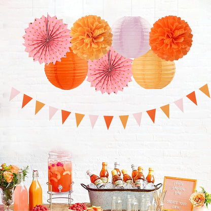 Champagne-Gold Beige Fall Baby-Shower Party-Decorations - 36pcs Welcome Home Banner Sign,Neutral Paper Lanterns,Girl Streamers Garland,Boho Hanging Tissue Pom Poms Flowers Fans Backdrop Decor Burgleda