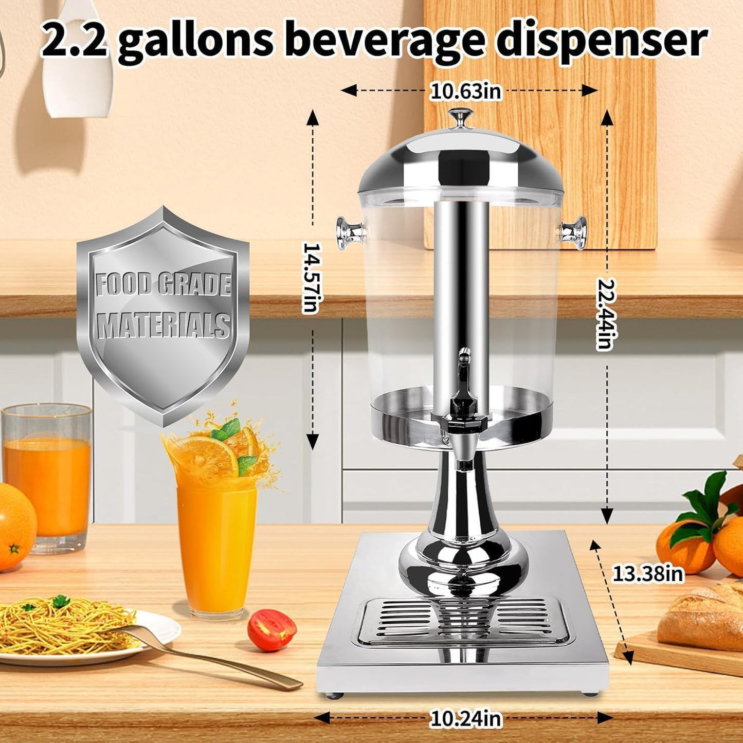 Beverage Dispenser With Stand, Drink Dispenser for Party, Stainless Steel Water Jar Dispenser with Ice Container, Spigot, Drink Jar Jug For Home Parties