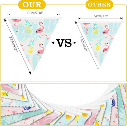 G2PLUS 39Ft Triangle Bunting Banner, 42Pcs Pink Floral Garland Pennant Banner, Reusable Cotton Triangle Flags Party Decoration for Birthday, Wedding, Garden Tea Party, Baby Shower, Room Decor