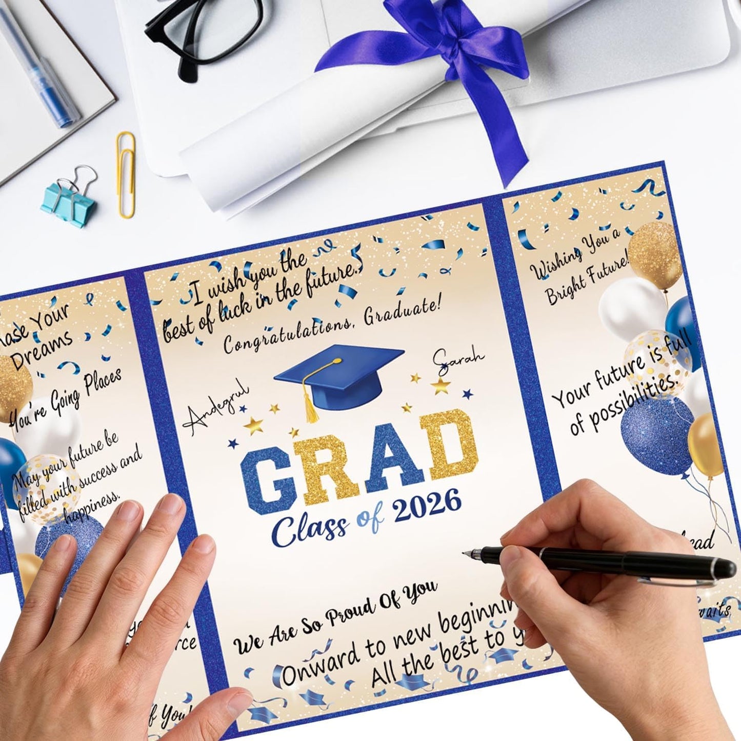 QIYANPAX Graduation Guest Book 2026, Blue and Gold Graduation Decorations Class of 2026, Graduation Signature Book, Congrats Grad Guest Book Alternative, Unique Graduation Gifts