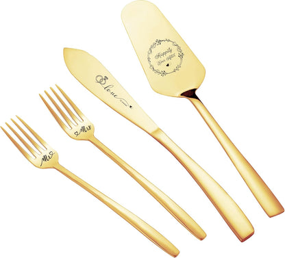Cake Cutting Set For Wedding, Wedding Cake Knife And Server Set, Mr And Mrs Forks And Cake Cutter Set For Wedding, Bridal Shower Gifts, Engagement Gifts For Couples (Silver)