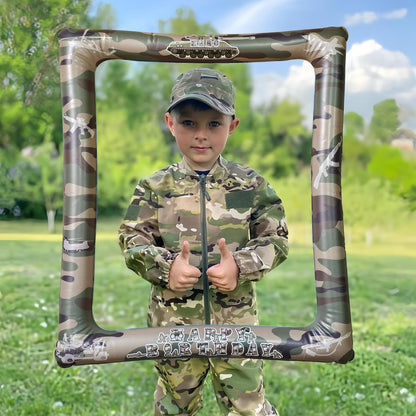 Army Soldier Theme Birthday Party Inflatable Selfie Photo Frame Military Camouflage Blow up Picture Frame Party Supplies for Army Lovers Fans Birthday Field Battle Party
